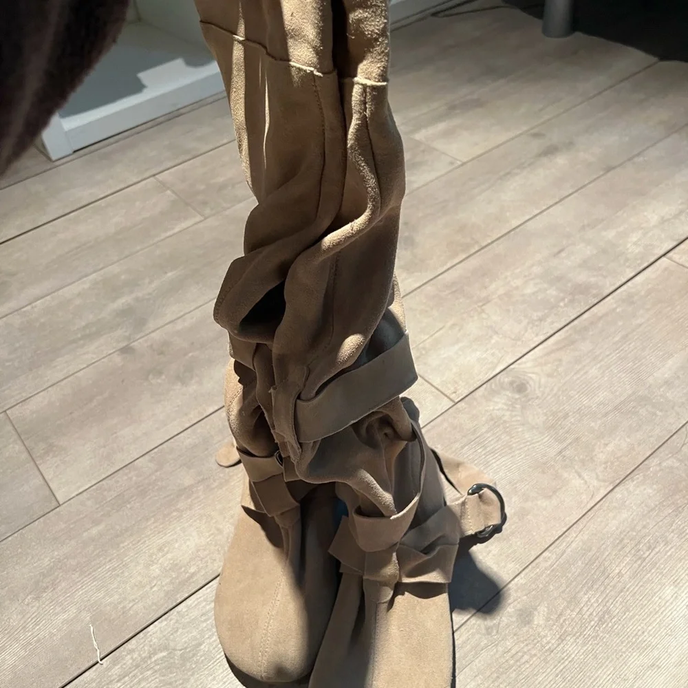Suede Tall Wrap Over the Knee Boots - Beige - Picture 5 of 7